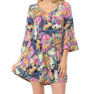 Ruffled Elbow Sleeve Mini Dress